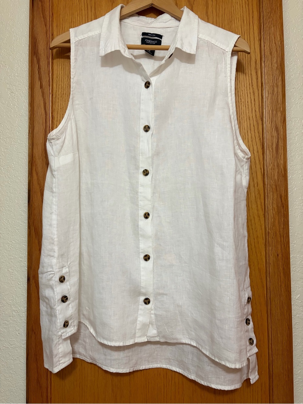 100% Linen Jones & Co Sleeveless Button Hem Tunic Top Shirt XL White Lightweight